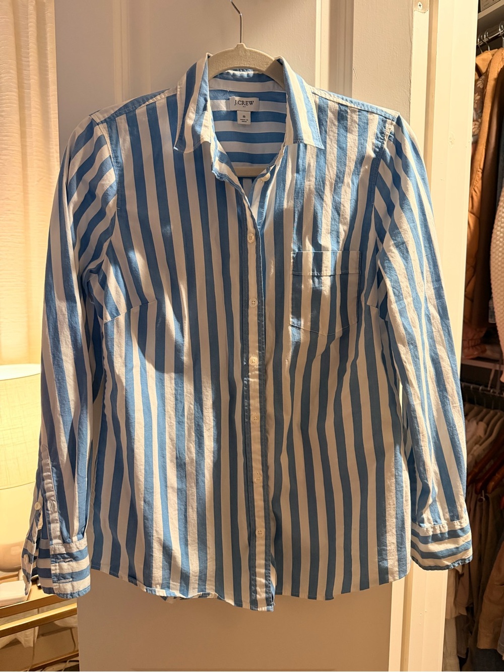 J. Crew Factory Blue & White Striped Men's Button-Up Shirt